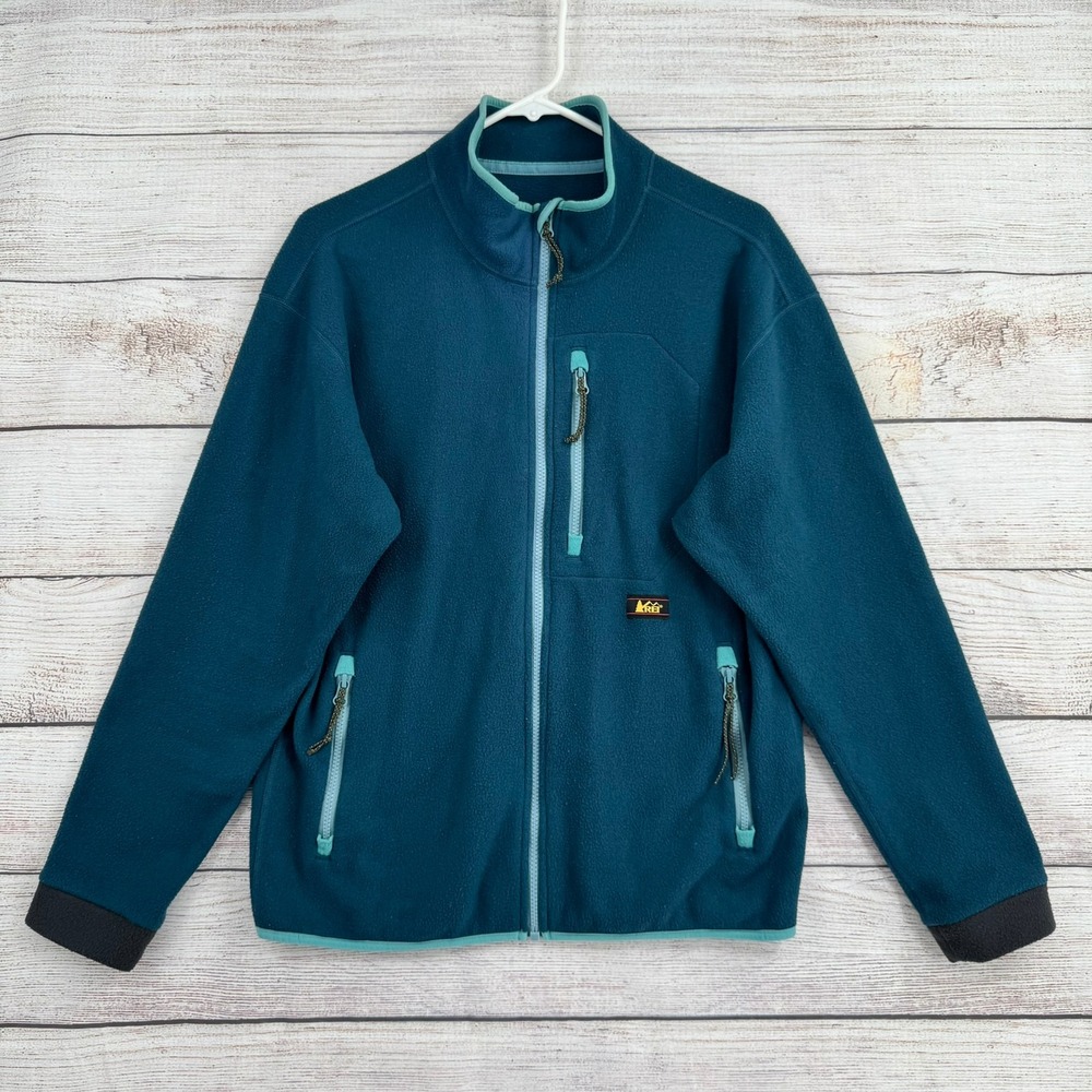 Vintage REI Fleece Jacket Mens Small Teal Full Zip Mock Neck Outdoor